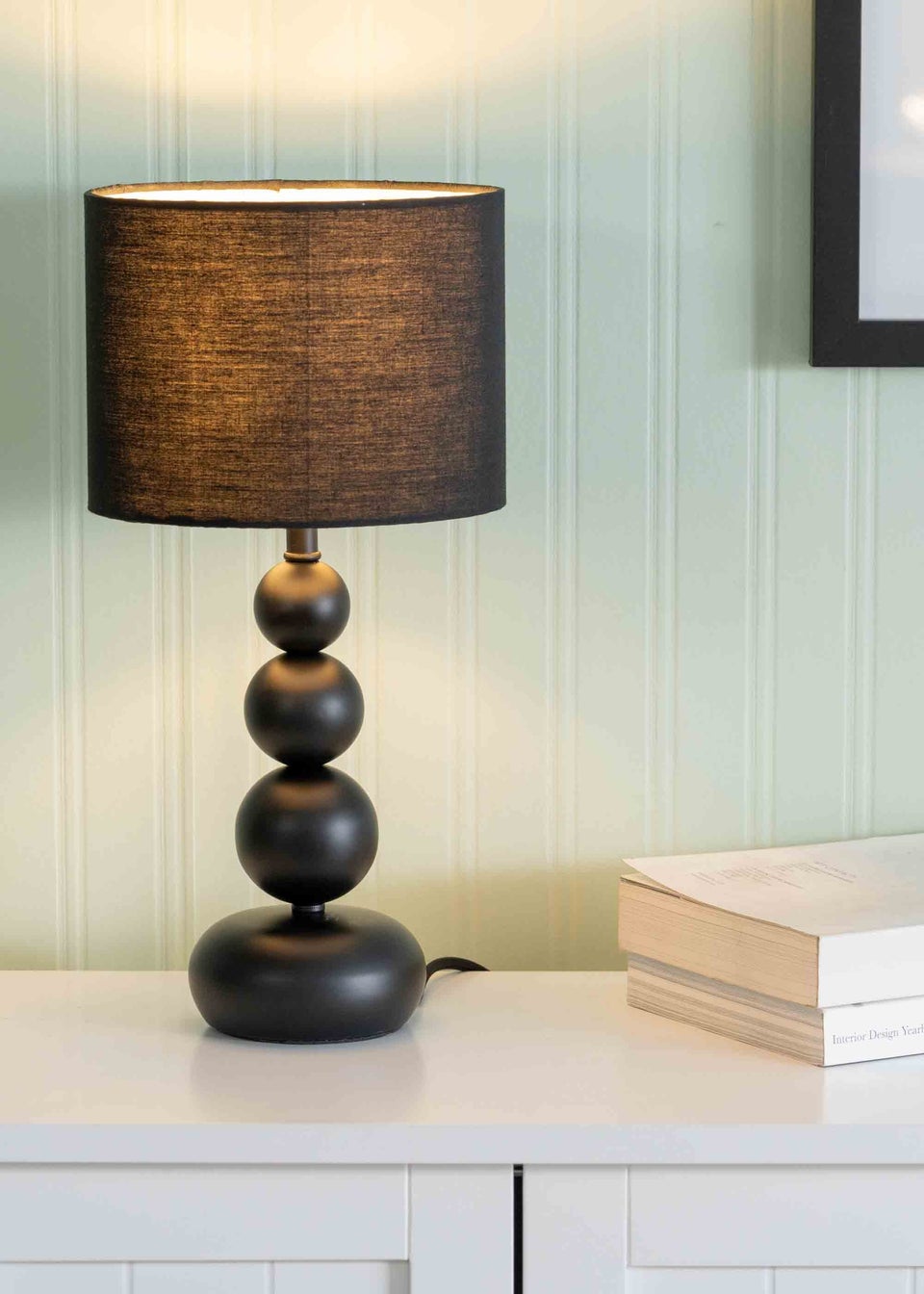 ValueLights Marissa Black Table Lamp with Black Drum Shade 36cm x 17cm x 17cm Matalan