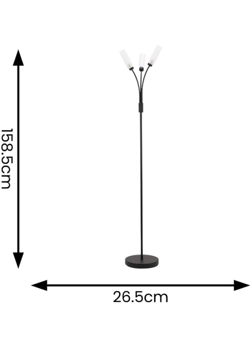 ValueLights Maya  Black Floor Lamp with White Shades (158.5cm x 26.5cm x 26.5cm)