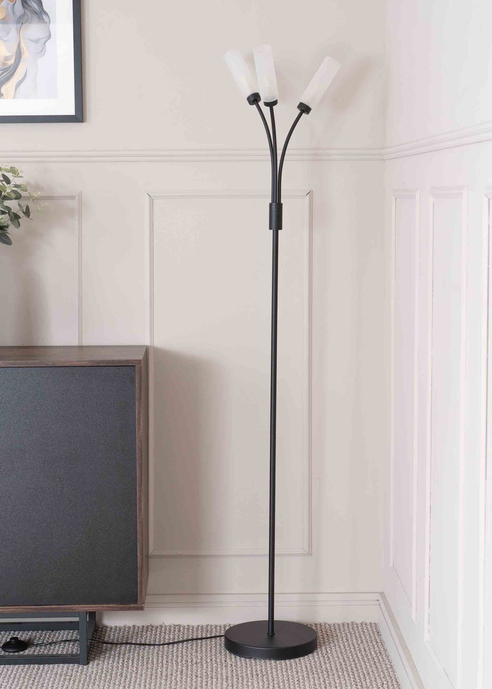 ValueLights Maya  Black Floor Lamp with White Shades (158.5cm x 26.5cm x 26.5cm)