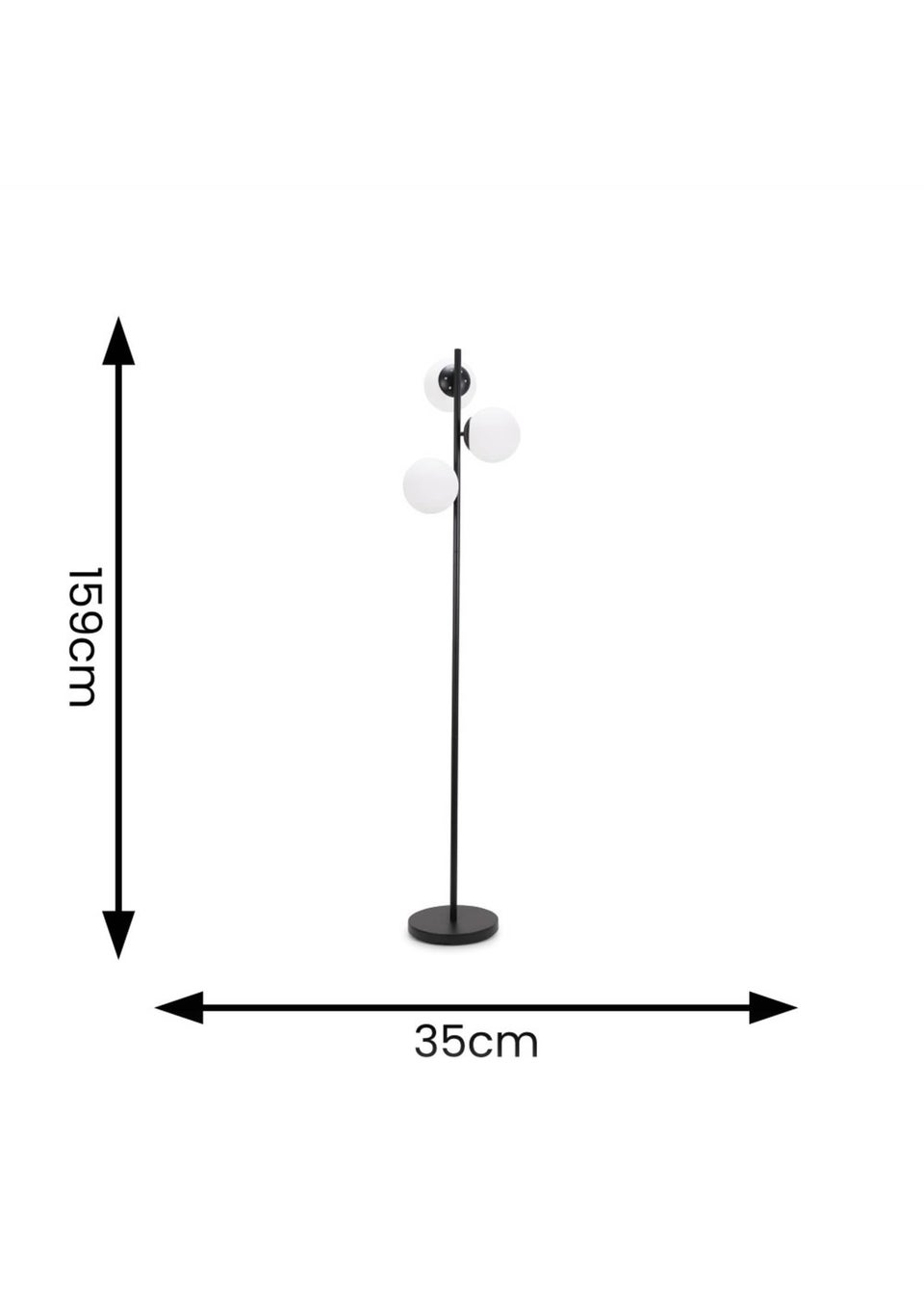 ValueLights Jas  Black Floor Lamp with White Globe Shade (159cm x 31cm x 31cm)