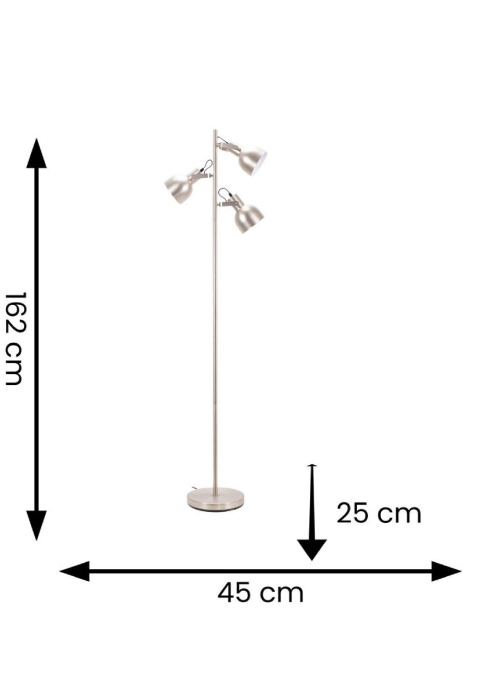 ValueLights Brushed Silver Floor Lamp with Silver Dome Shade (162cm x 45cm x 25cm)