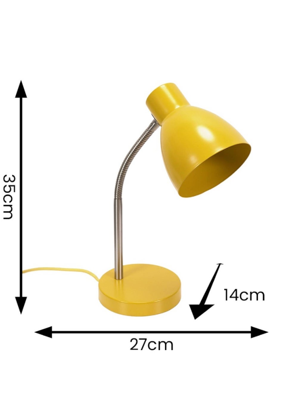 ValueLights Keela Matte Mustard Table Lamp with Oval Shade (35cm x 14cm x 27cm)