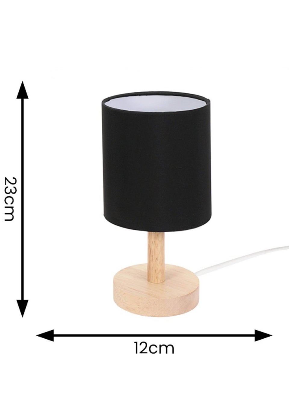 ValueLights Pair of Oak Natural Table Lamp with Black Drum Shade