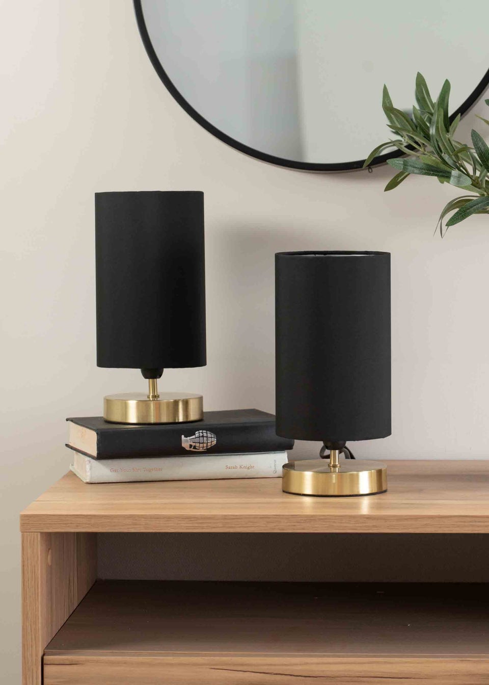 ValueLights Francis Dimmable Brushed Gold Table Lamp with Black Drum Shade