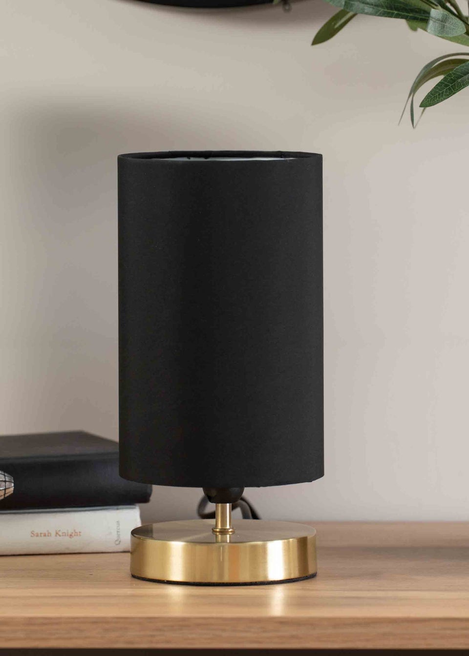 ValueLights Francis Dimmable Brushed Gold Table Lamp with Black Drum Shade Matalan
