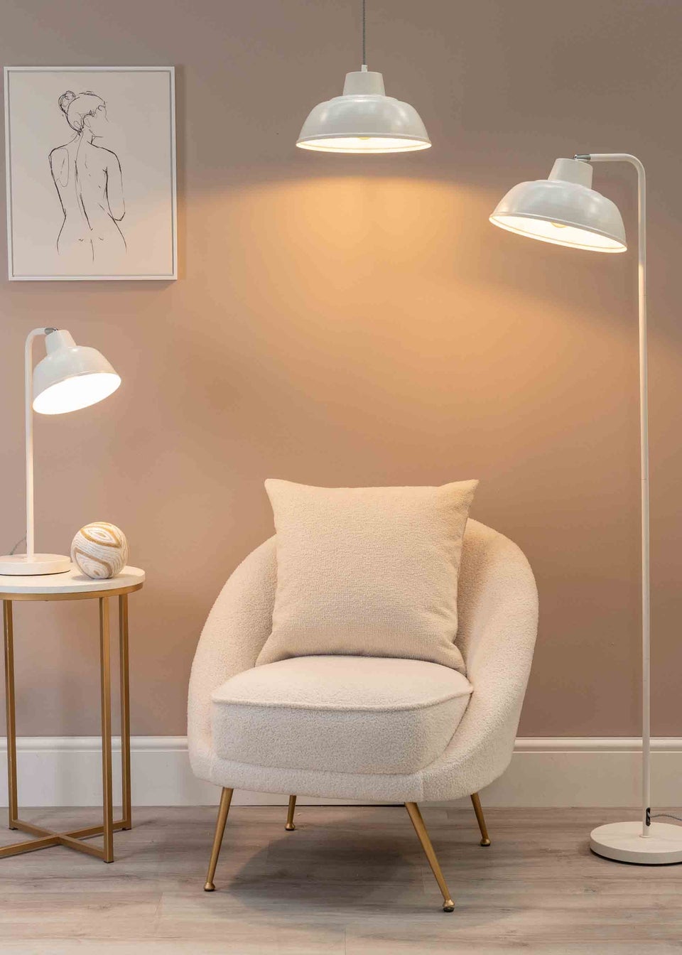 ValueLights Morris Matte White Floor Lamp with White Dome Shade