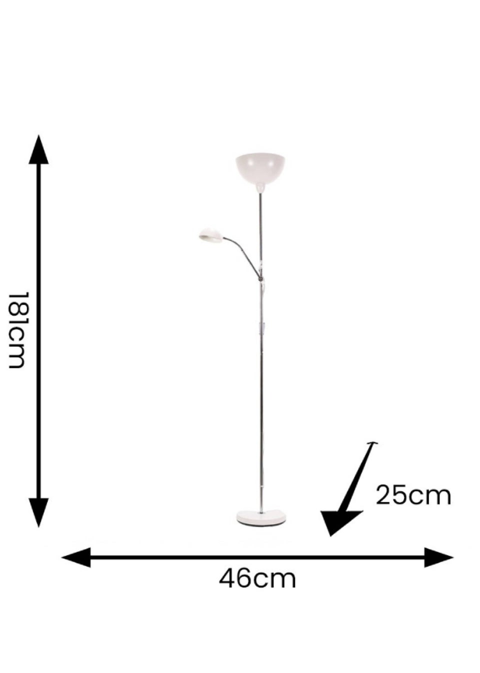 ValueLights Orion Matte White Floor Lamp with White Shade (181cm x 46cm x 25cm)
