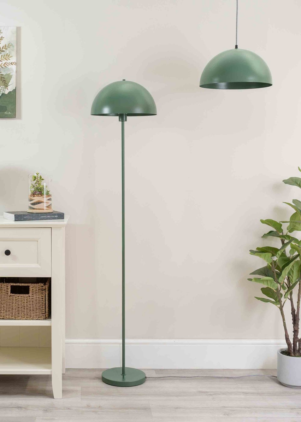 ValueLights Stassi Matte Green Floor Lamp with Green Dome Shade