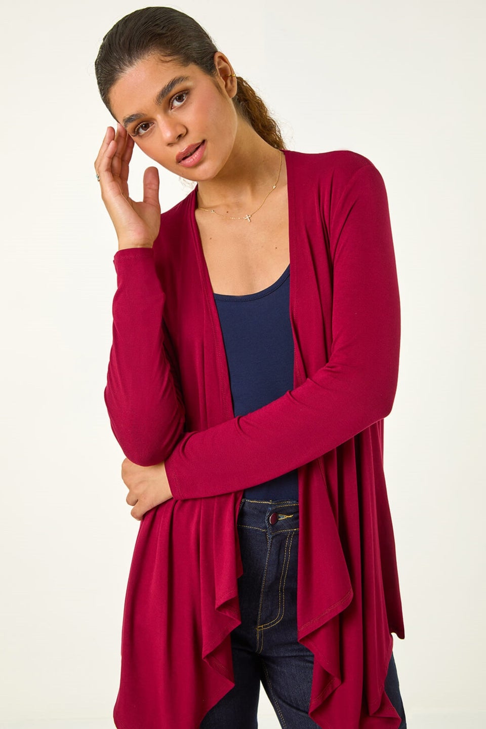 Jersey waterfall cardigan top