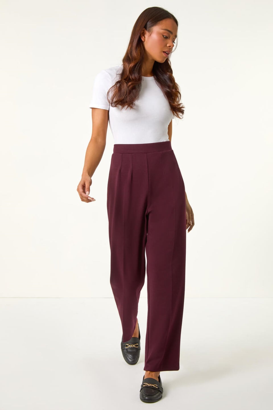 Roman Burgundy Petite Straight Leg Ponte Stretch Trouser