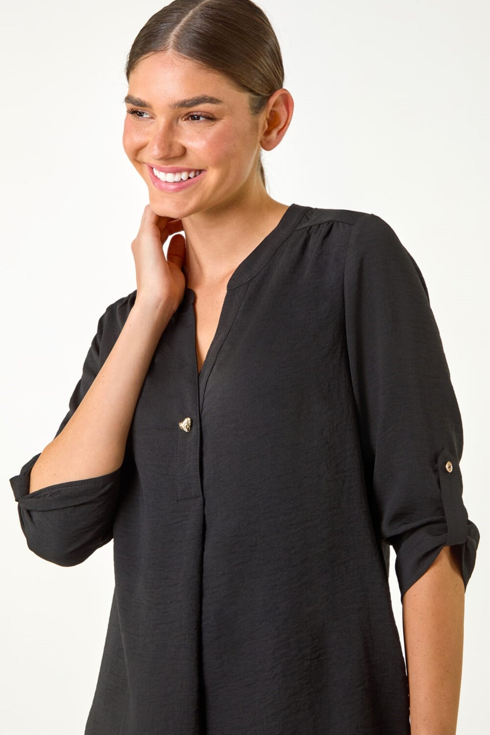Roman Black Heart Button Detail Shirt