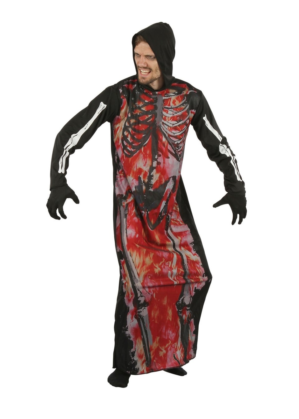 Bristol Novelty Black/Red Skeleton On Fire Costume