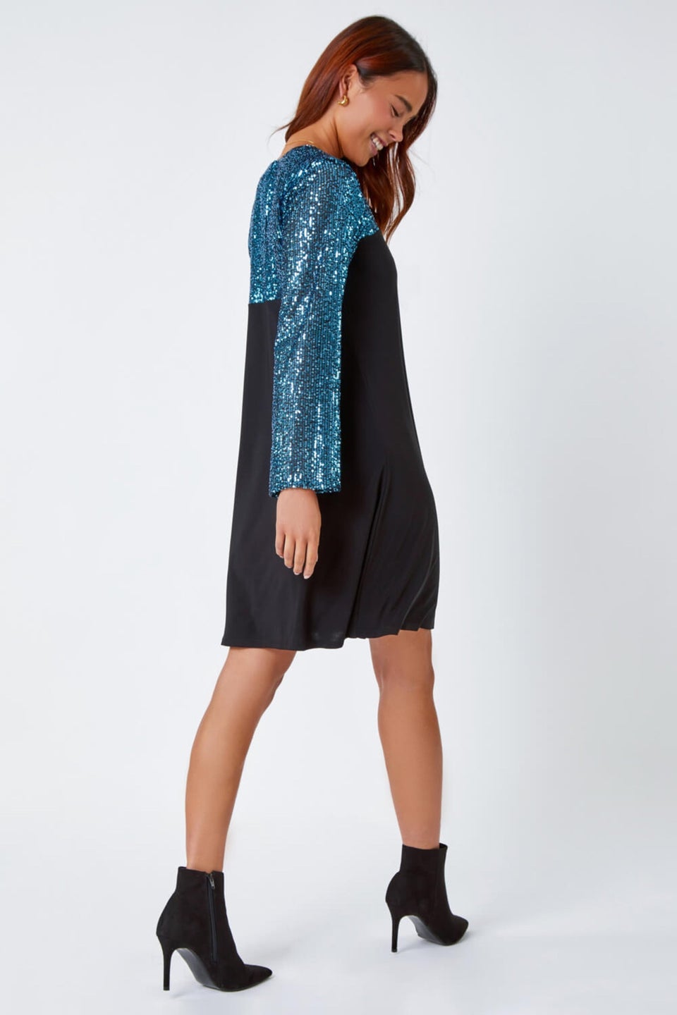 Roman Blue Petite Sequin Shift Stretch Dress