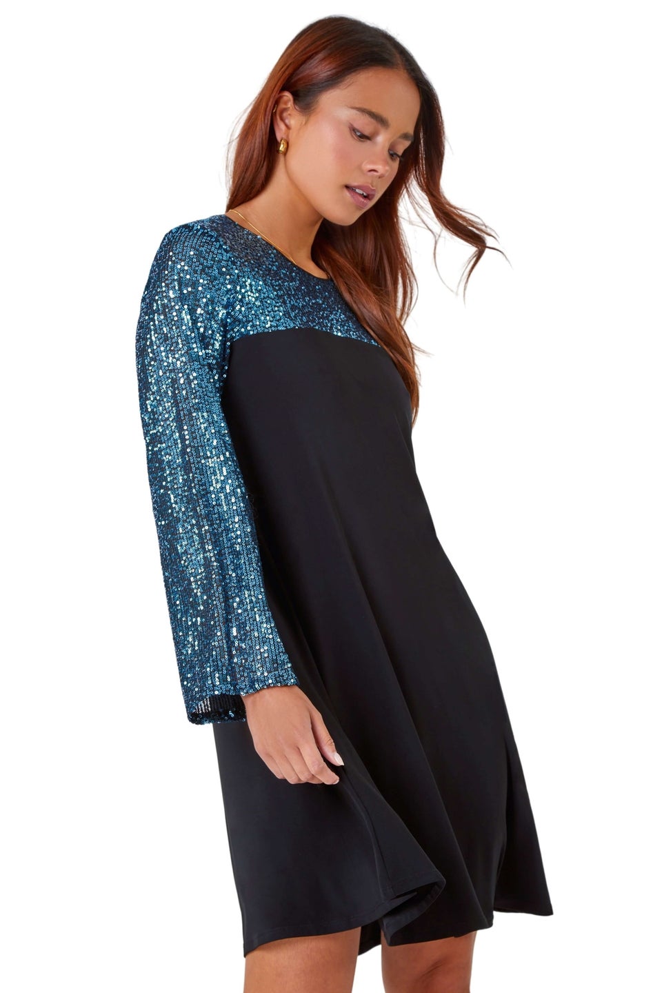 Roman Blue Petite Sequin Shift Stretch Dress