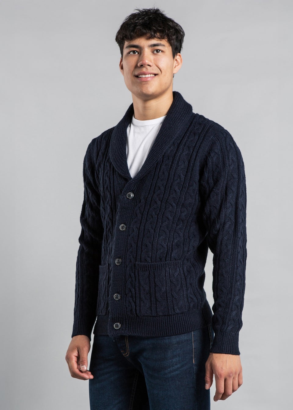 Tokyo Laundry Navy Shawl Neck Cable Knit Cardigan Matalan