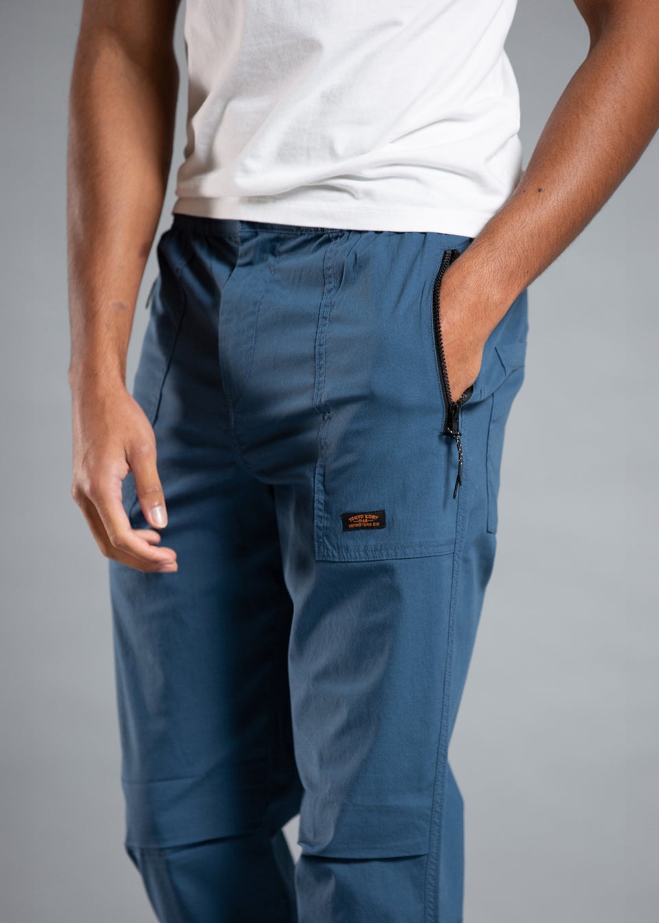 Tokyo Laundry Blue Cotton Cargo Trousers