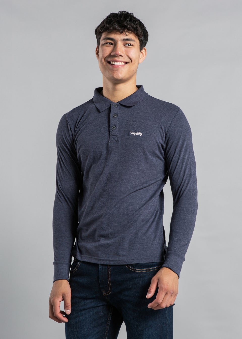 Tokyo Laundry Blue Cotton Long Sleeve Polo