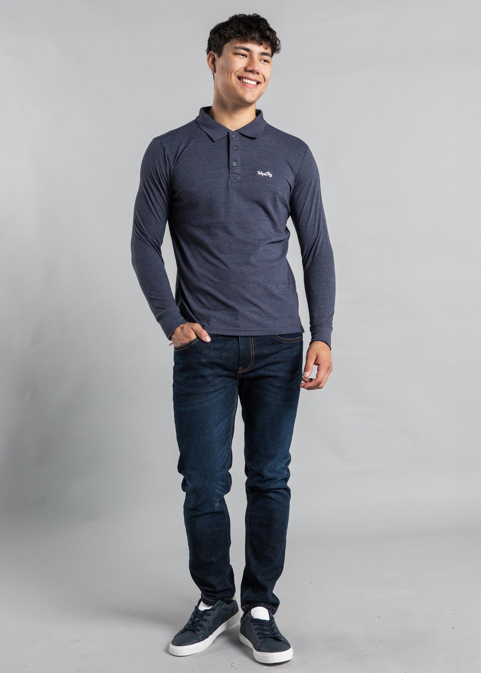 Tokyo Laundry Blue Cotton Long Sleeve Polo