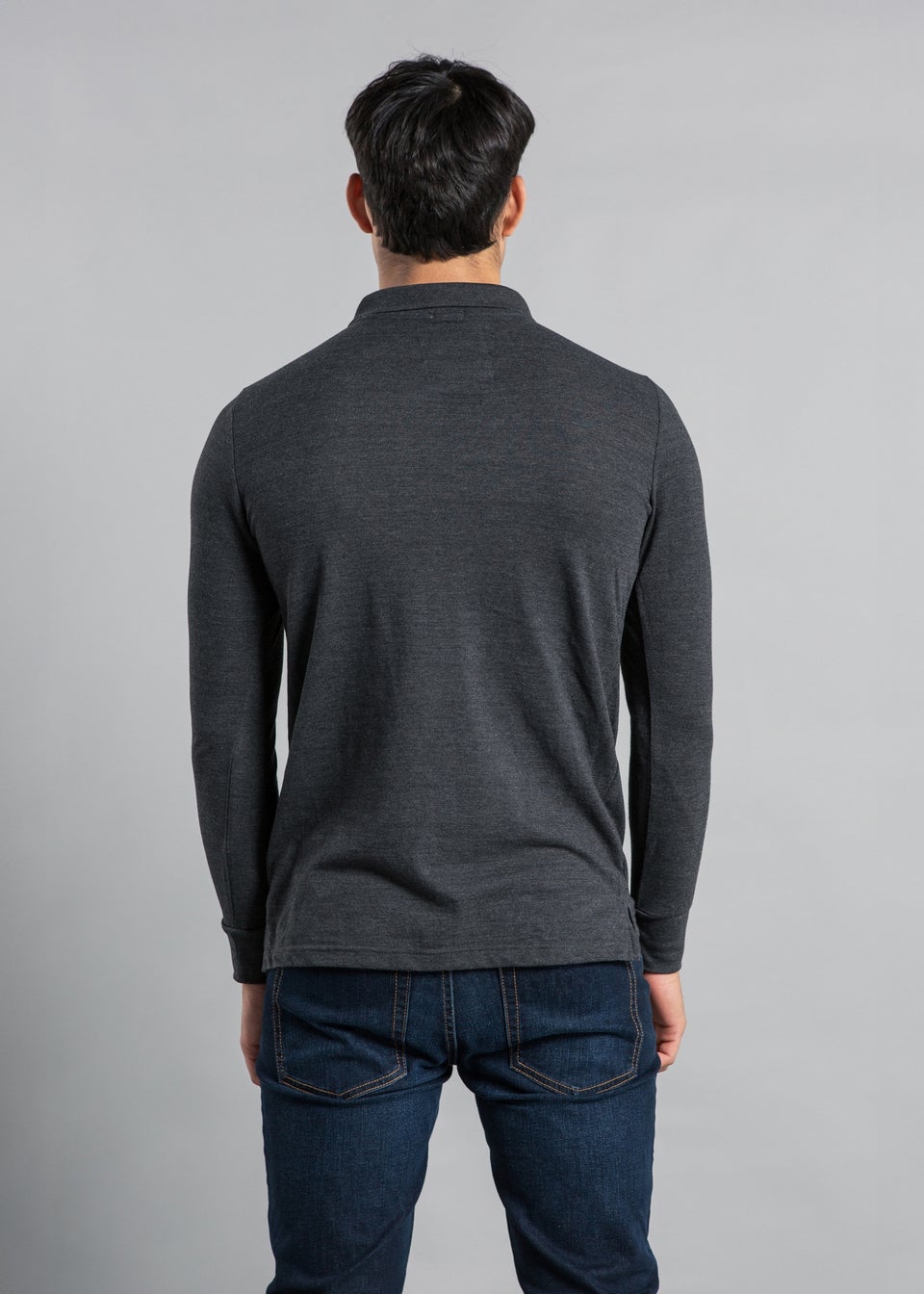 Tokyo Laundry Charcoal Cotton Long Sleeve Polo