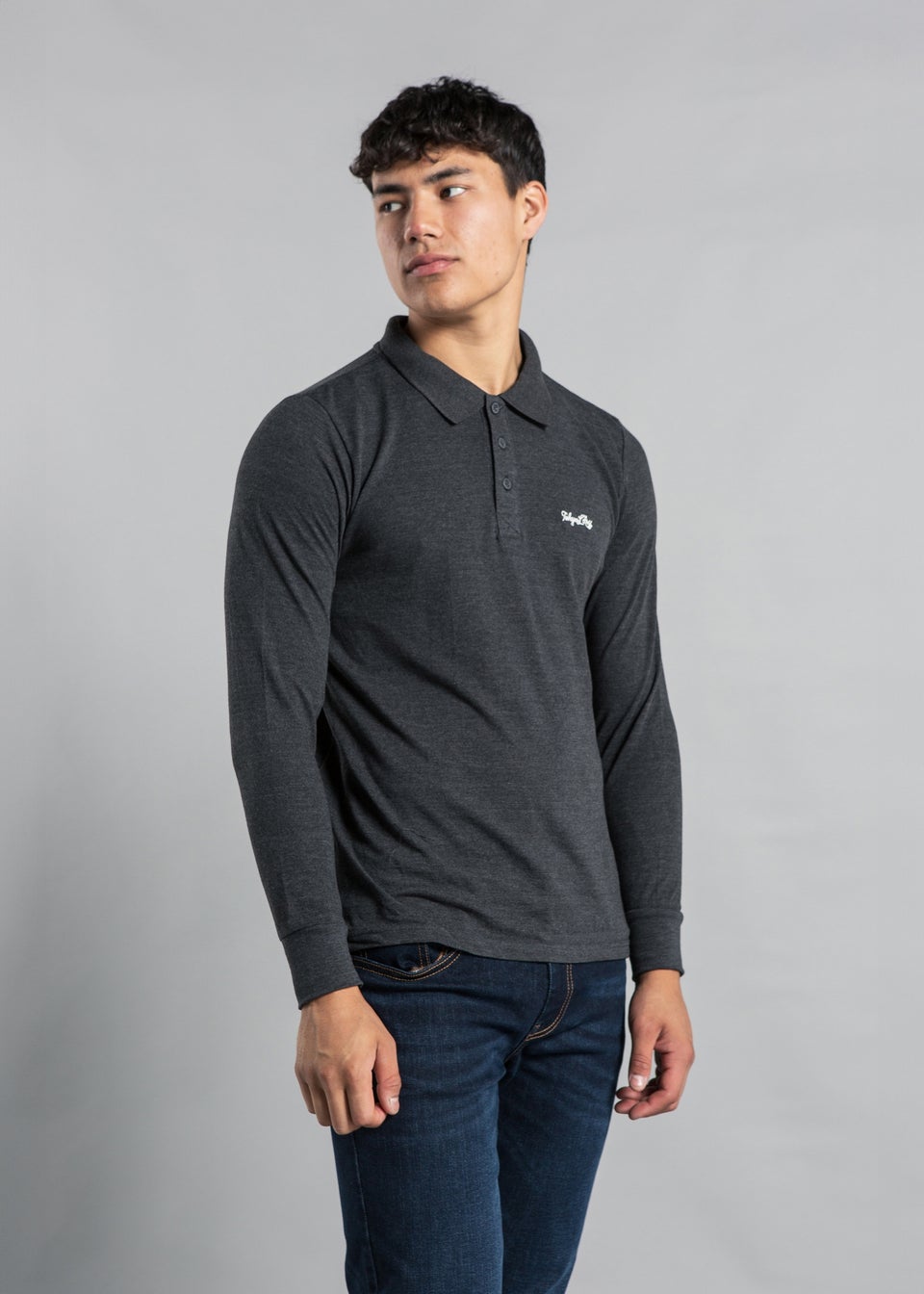 Tokyo Laundry Charcoal Cotton Long Sleeve Polo
