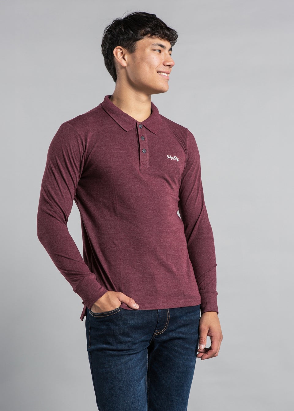 Tokyo Laundry Burgundy Cotton Long Sleeve Polo