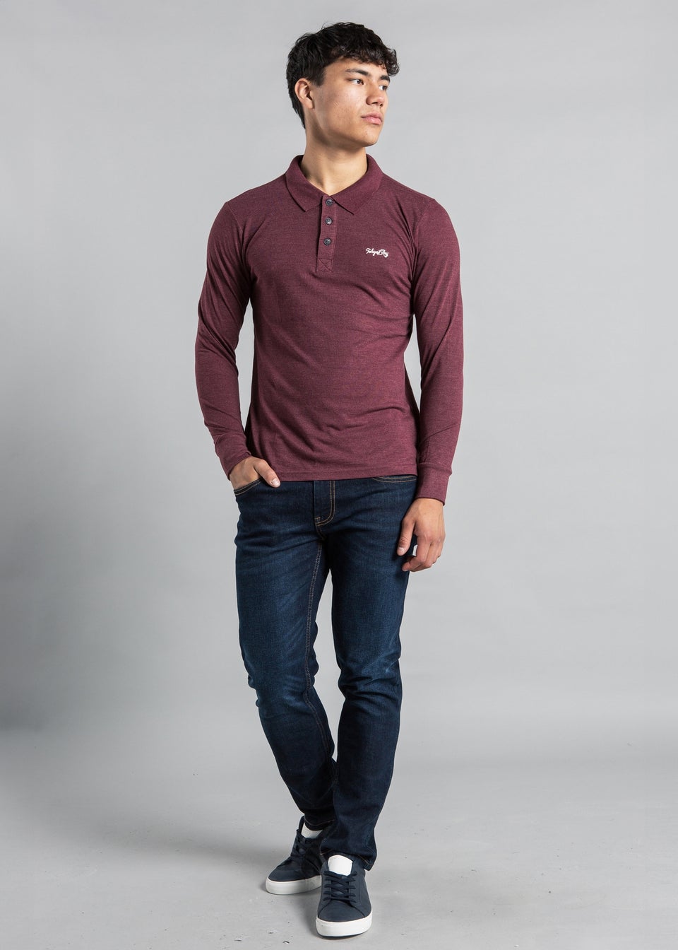 Tokyo Laundry Burgundy Cotton Long Sleeve Polo