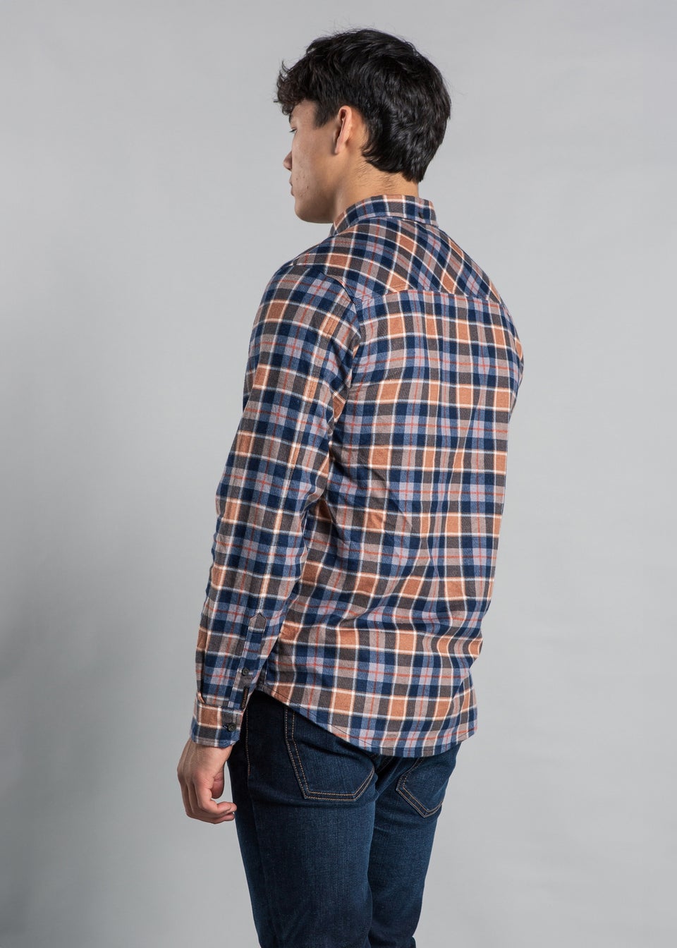 Tokyo Laundry Brown Long Sleeve Flannel Shirt with Checked Print