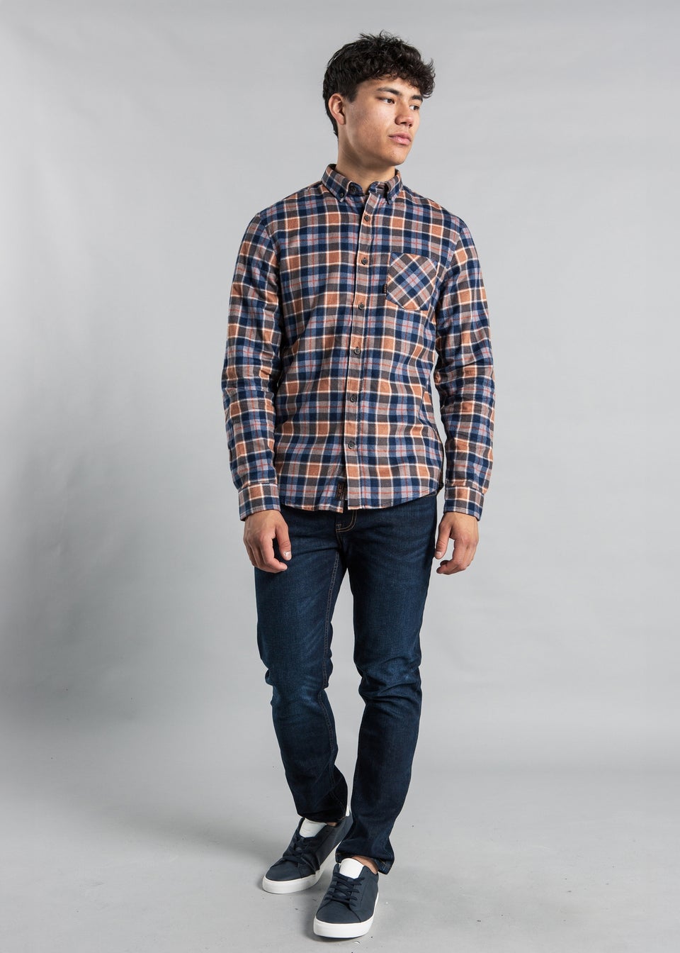 Tokyo Laundry Brown Long Sleeve Flannel Shirt with Checked Print