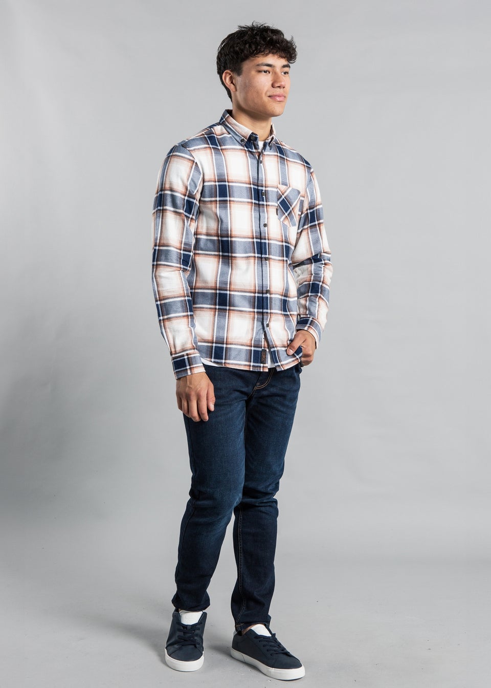 Tokyo Laundry Navy Flannel Shirt with Large Checked Print