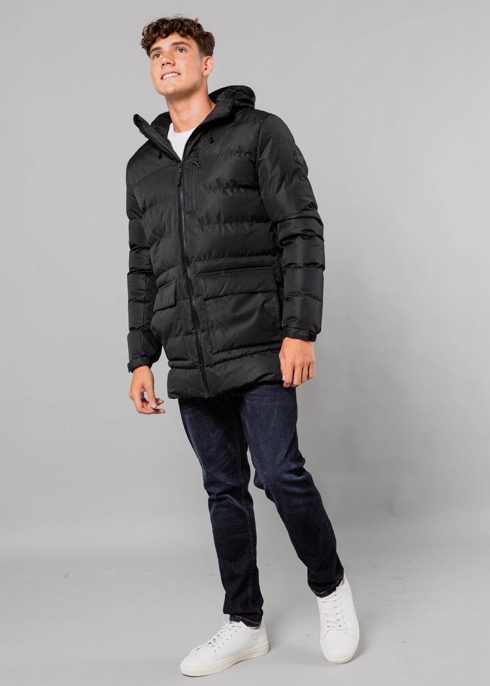 Tokyo Laundry Black Hooded Padded Parka Jacket with Toggles