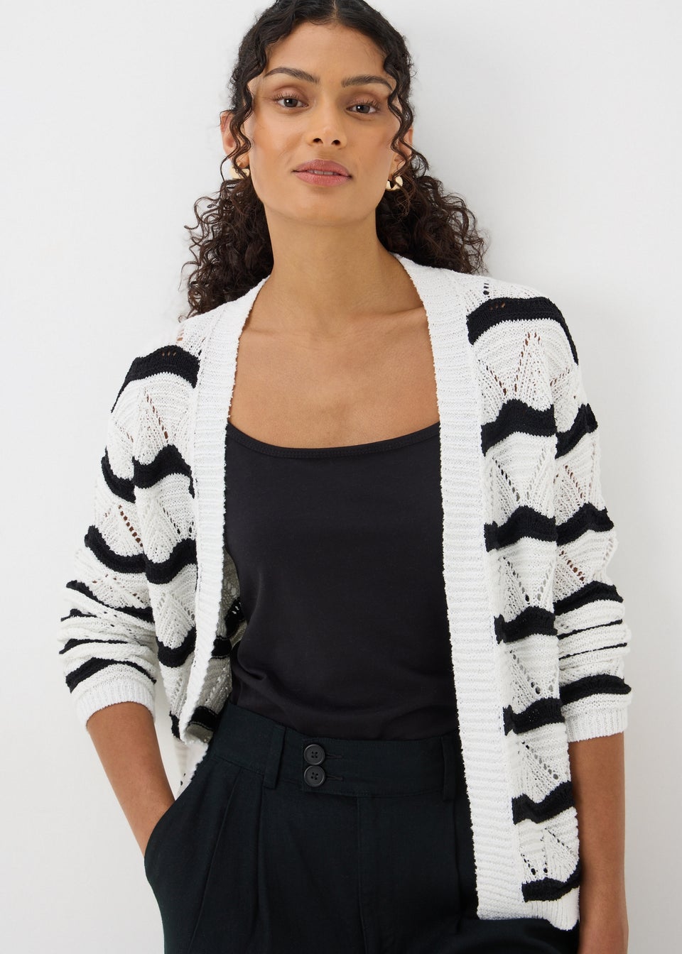 Cream Wave Stripe Cardigan