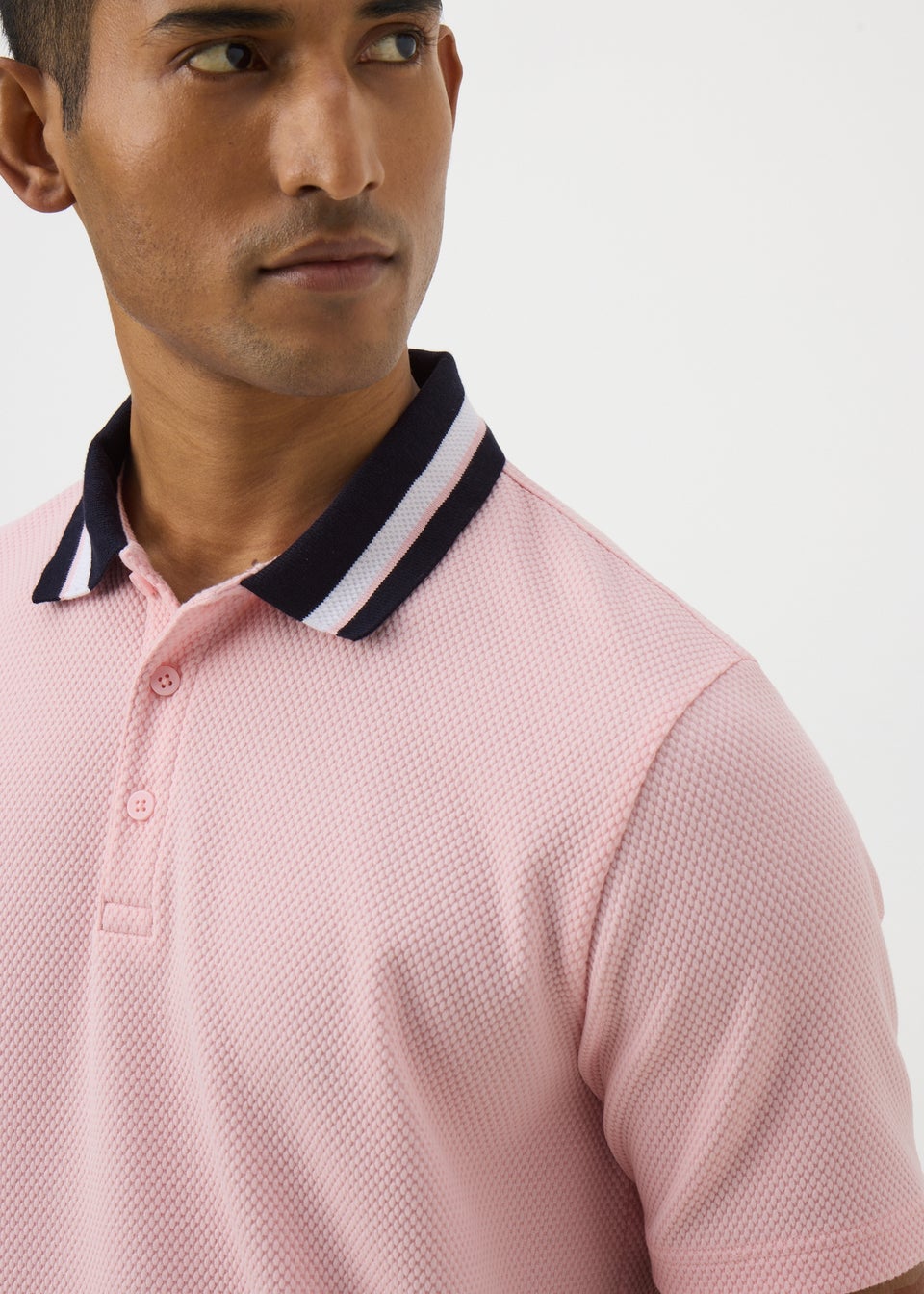 Pink Textured Tipped Polo Shirt