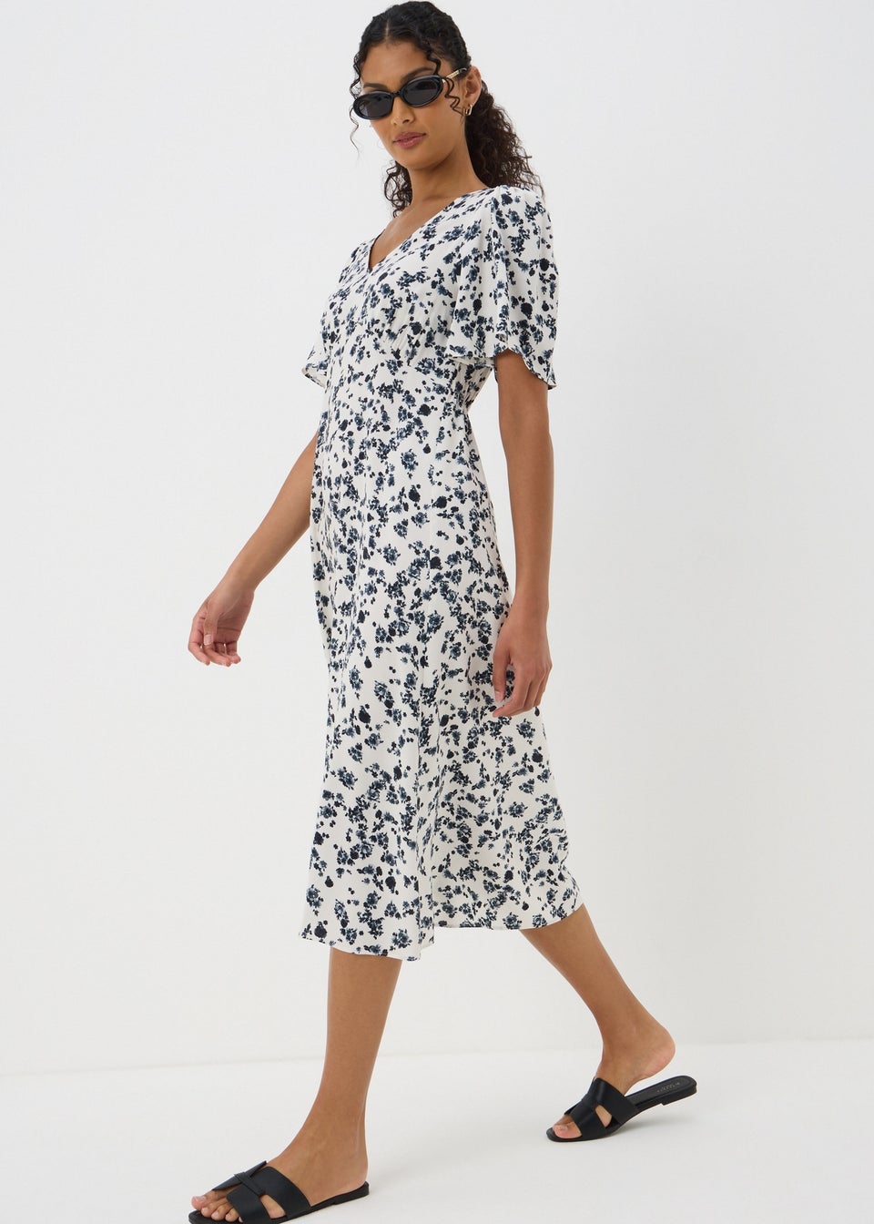 Black Floral Mono Midi Dress