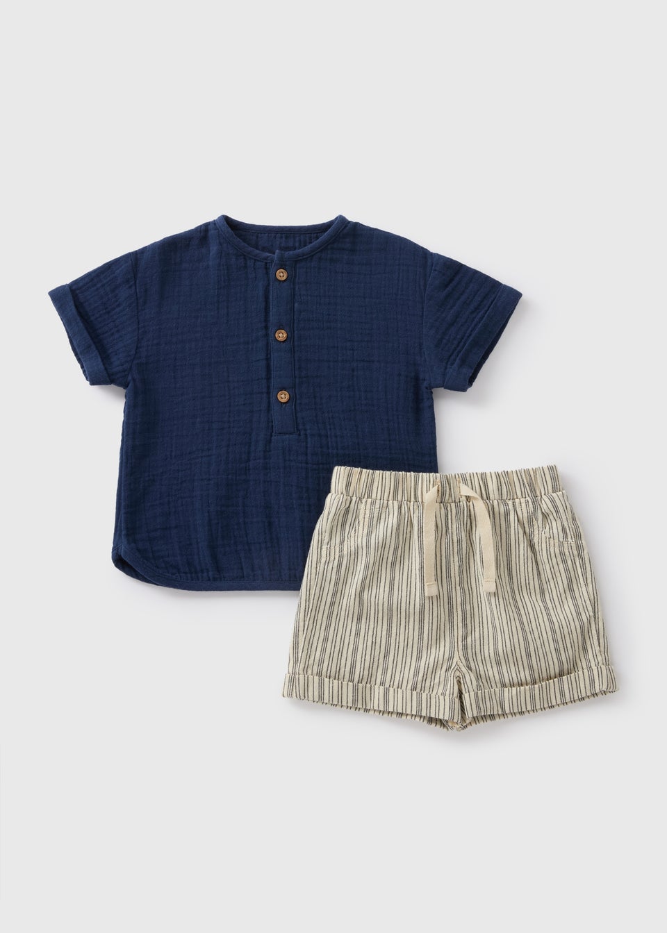 Baby Navy Crinkle Top & Short Set (Newborn-23mths)