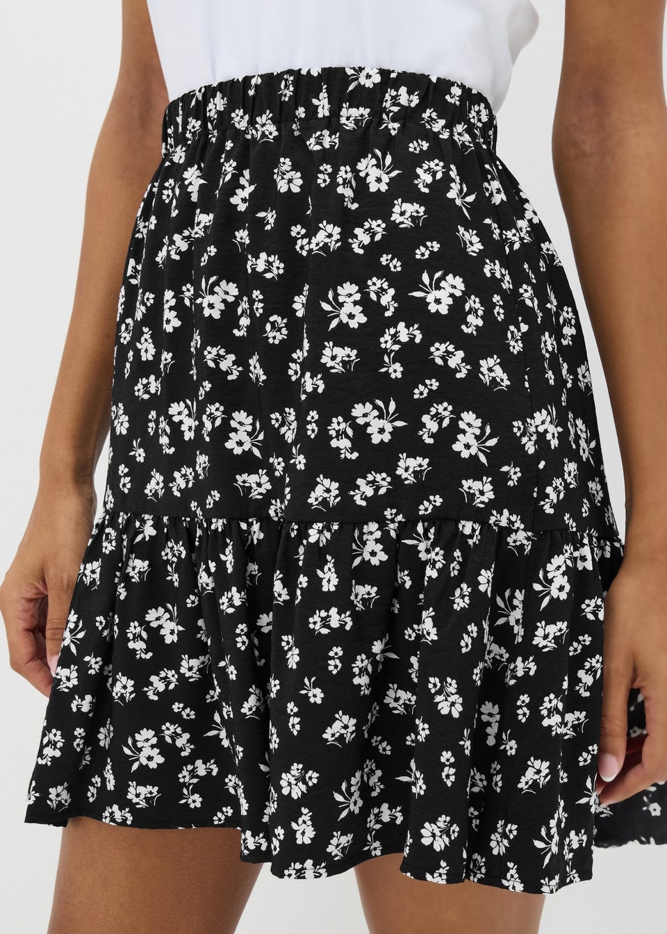 Black Floral Tiered Mini Skirt