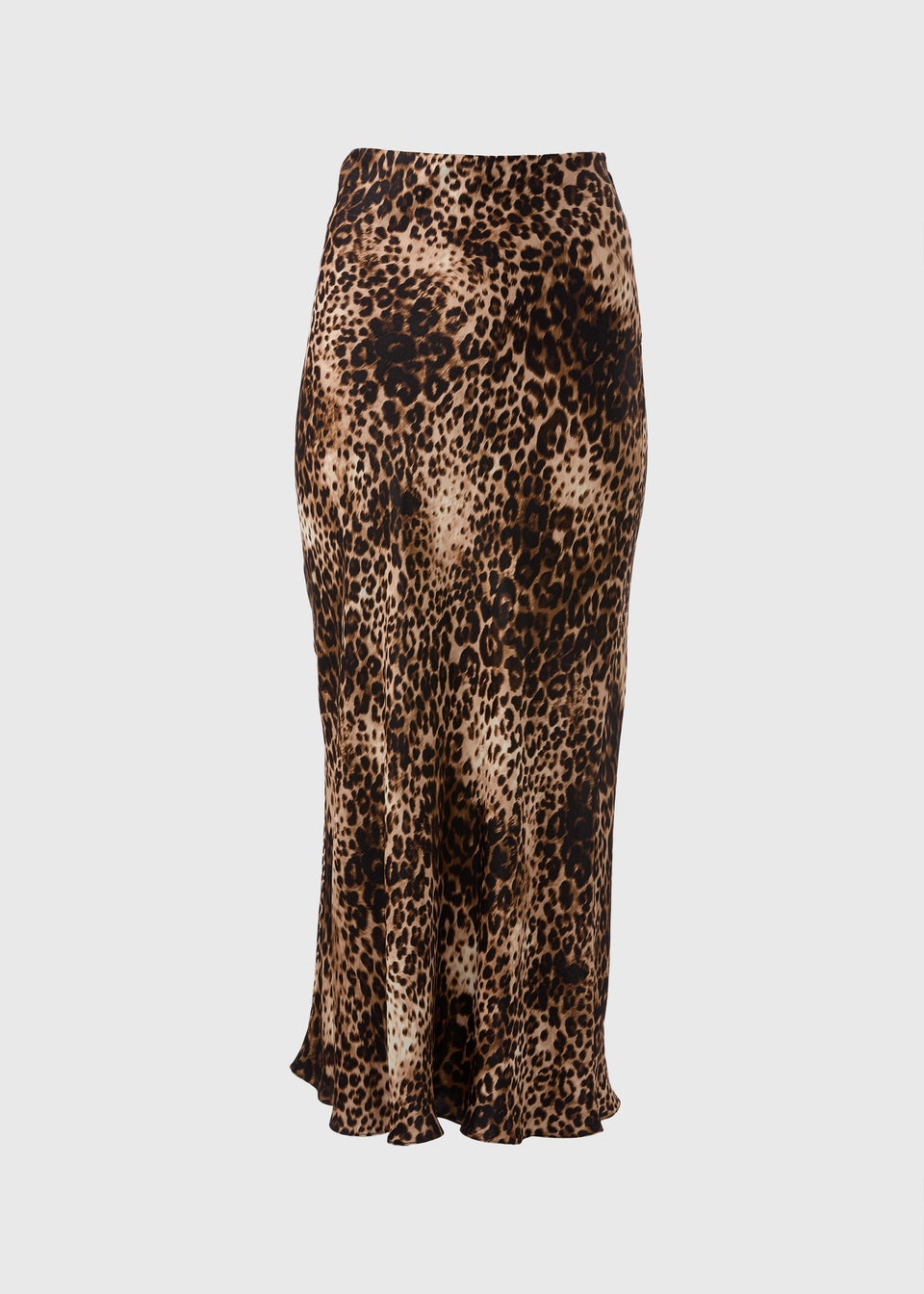 Brown Leopard Print Satin Midaxi Slip Skirt