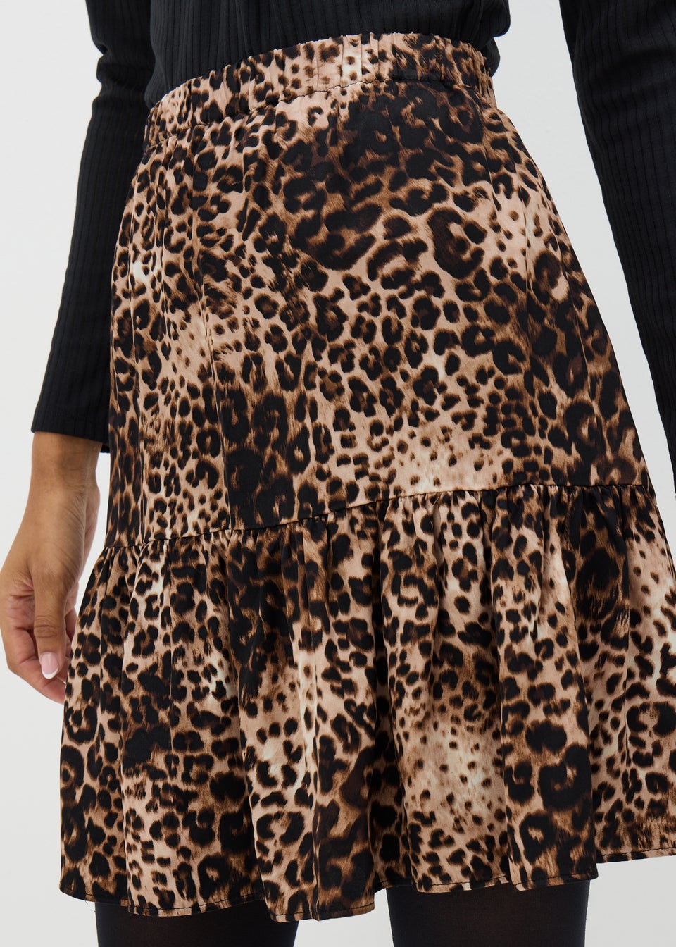 Brown Leopard Tiered Mini Skirt