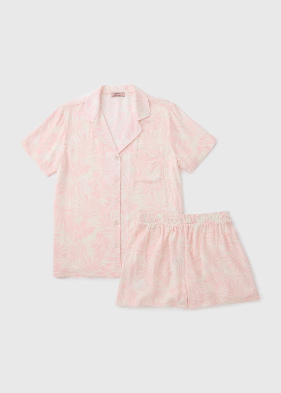 Pink Crinkle Palm Leaf Shorts Pyjama Set