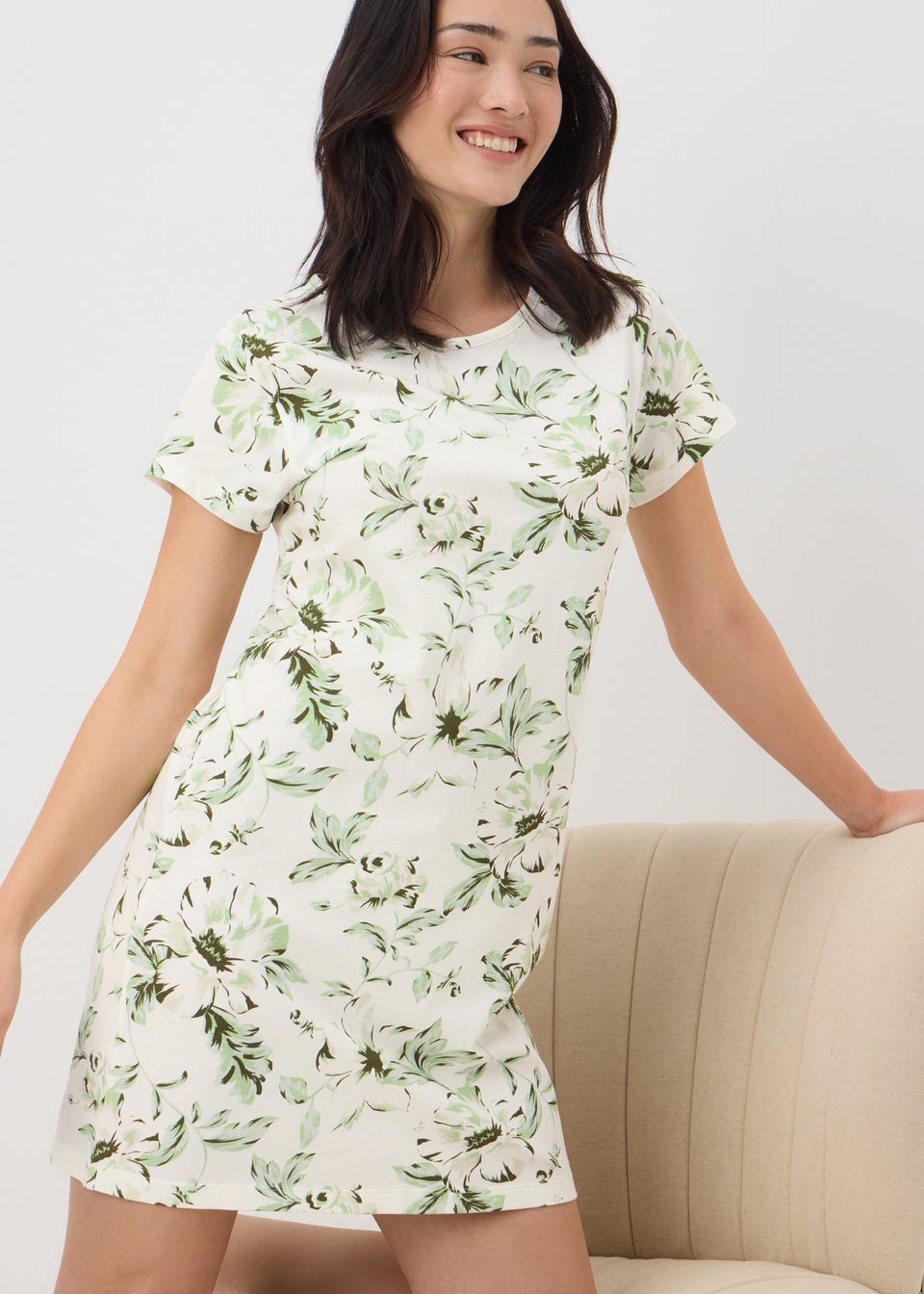 Green Floral Print T-Shirt Nightie