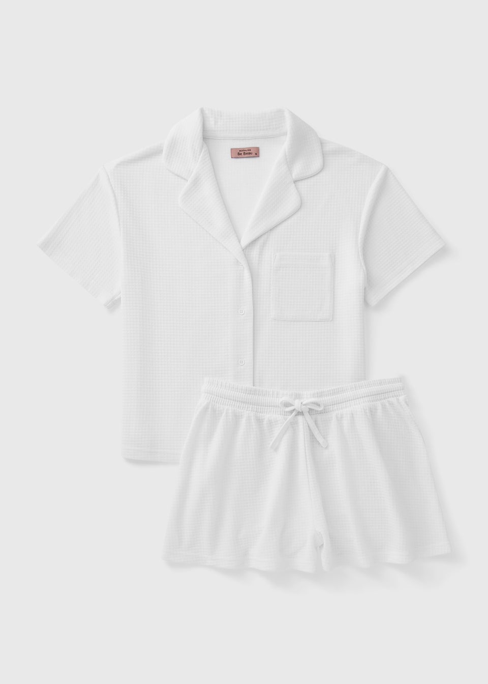 White Waffle Button Short Pyjama Set