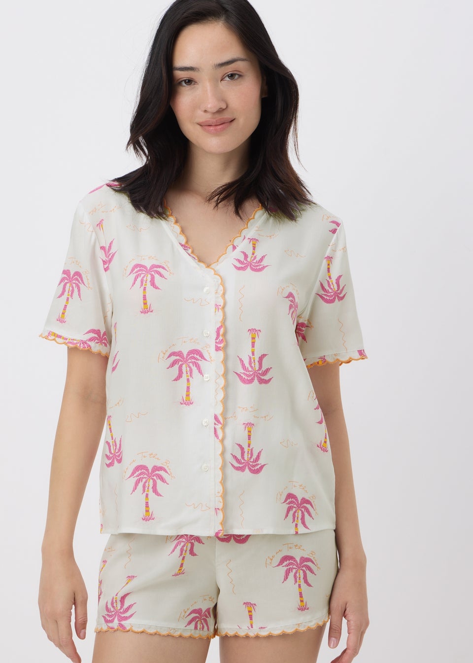 Multicolour Palm Tree Scallop Edge Pyjama Set