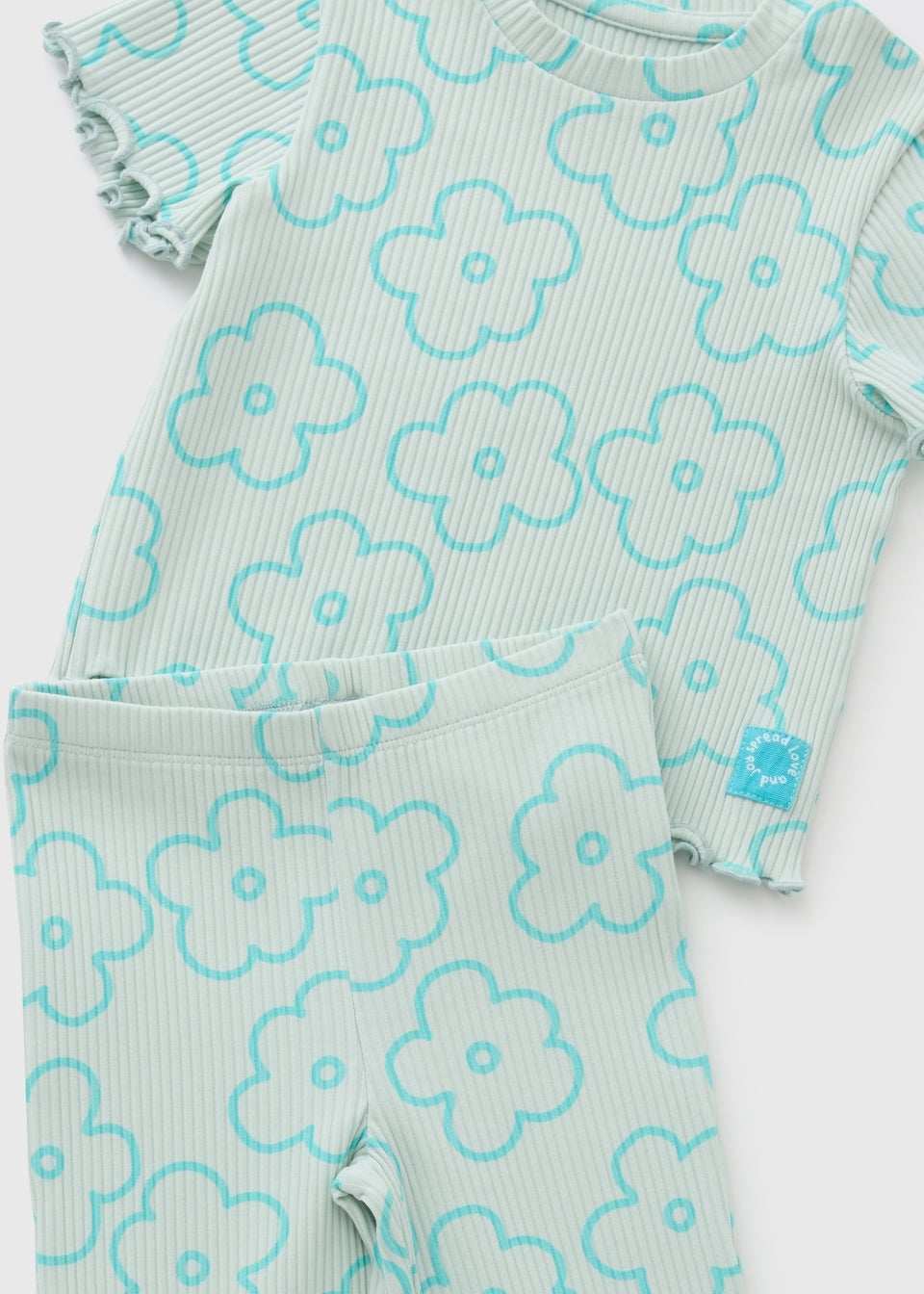 Girls Aqua Floral Top & Flares Set (1-7yrs)