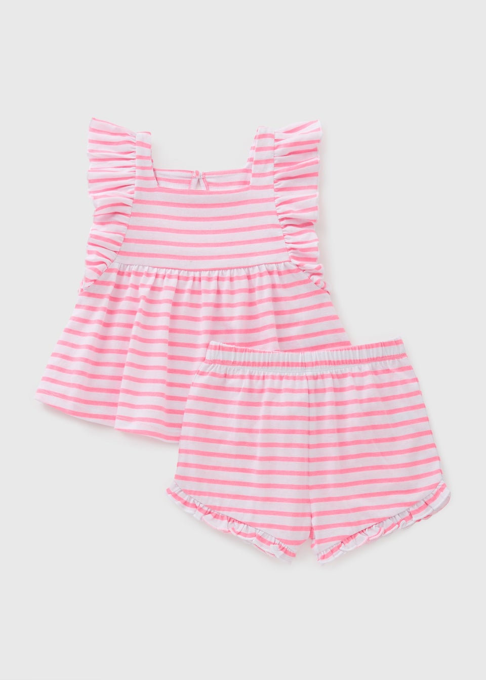 Girls Pink Stripe Frill Top & Shorts Set (1-7yrs)