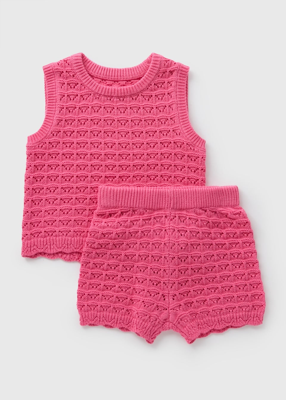Girls Pink Crochet Vest & Shorts Set (1-7yrs)