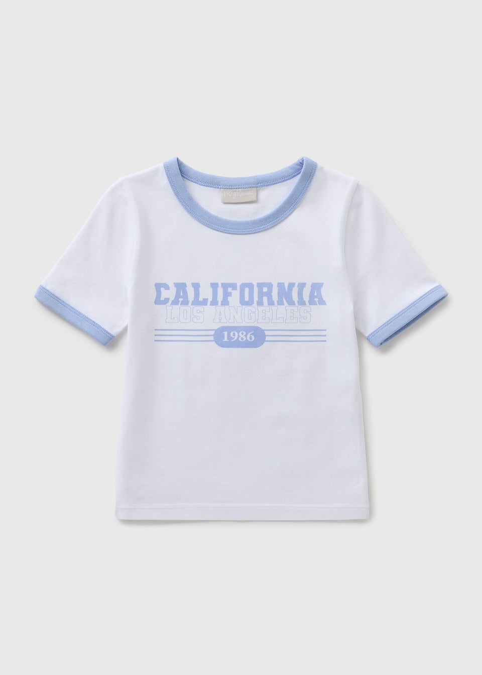 Girls White California Ringer T-Shirt (7-15yrs)