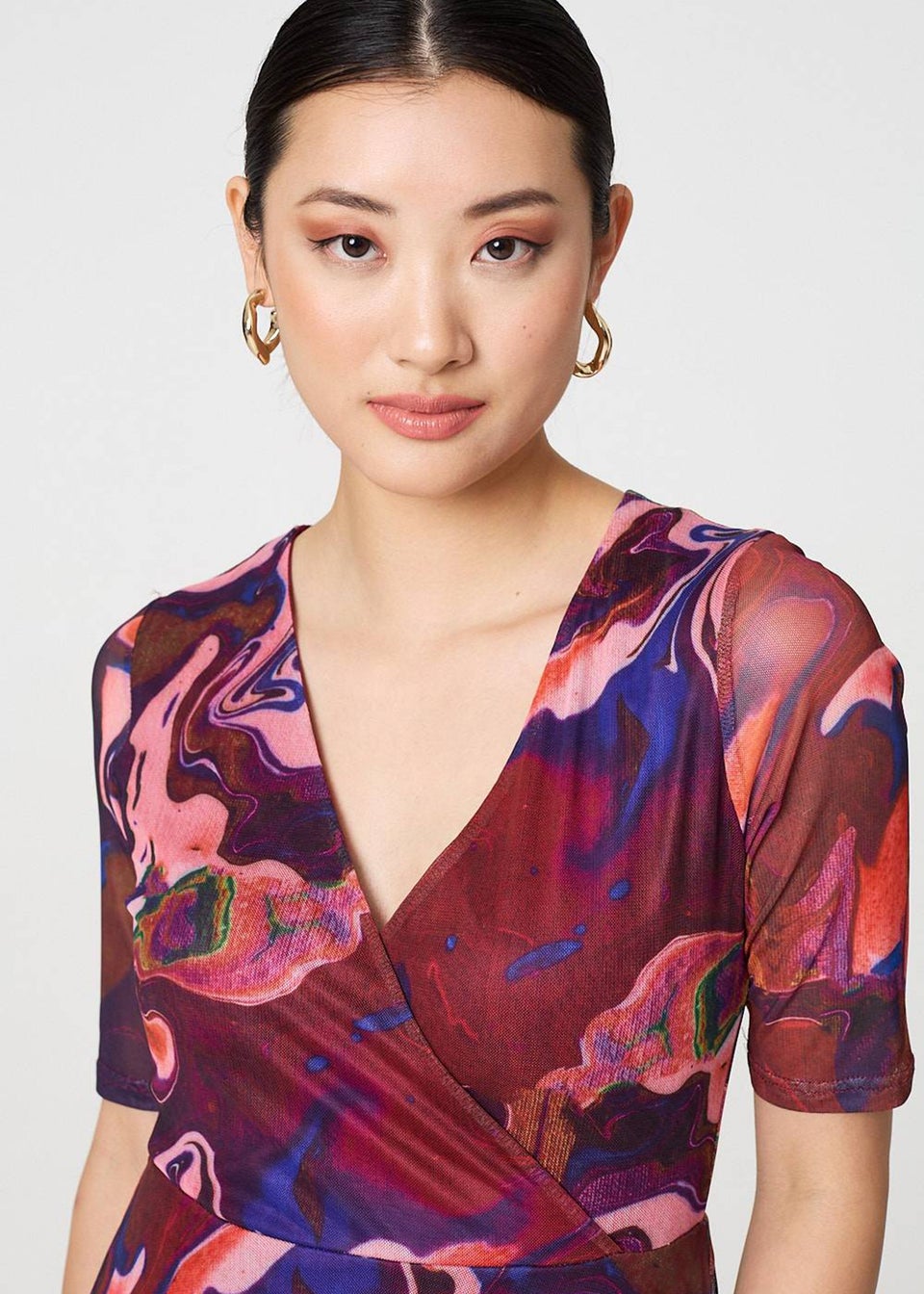 Izabel London Red Printed Semi Sheer Midi Dress