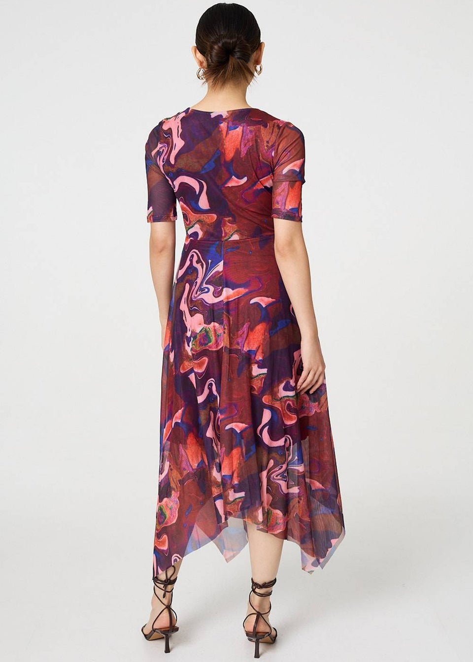Izabel London Red Printed Semi Sheer Midi Dress