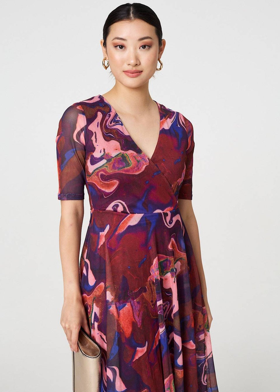 Izabel London Red Printed Semi Sheer Midi Dress
