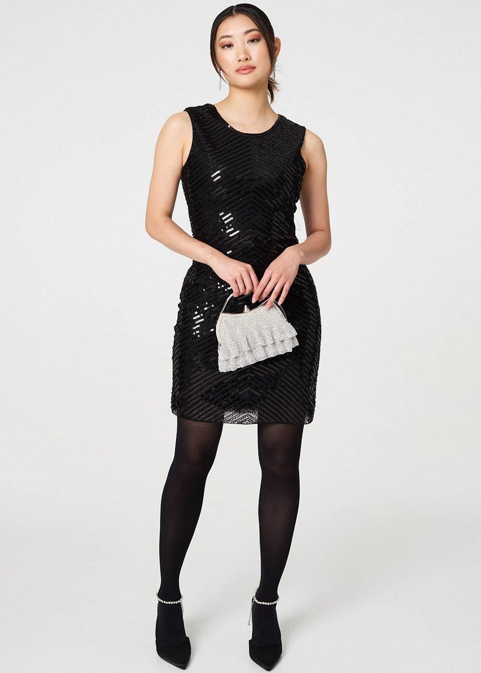 Izabel London Black Sequin Detail Sleeveless Mini Shift Dress