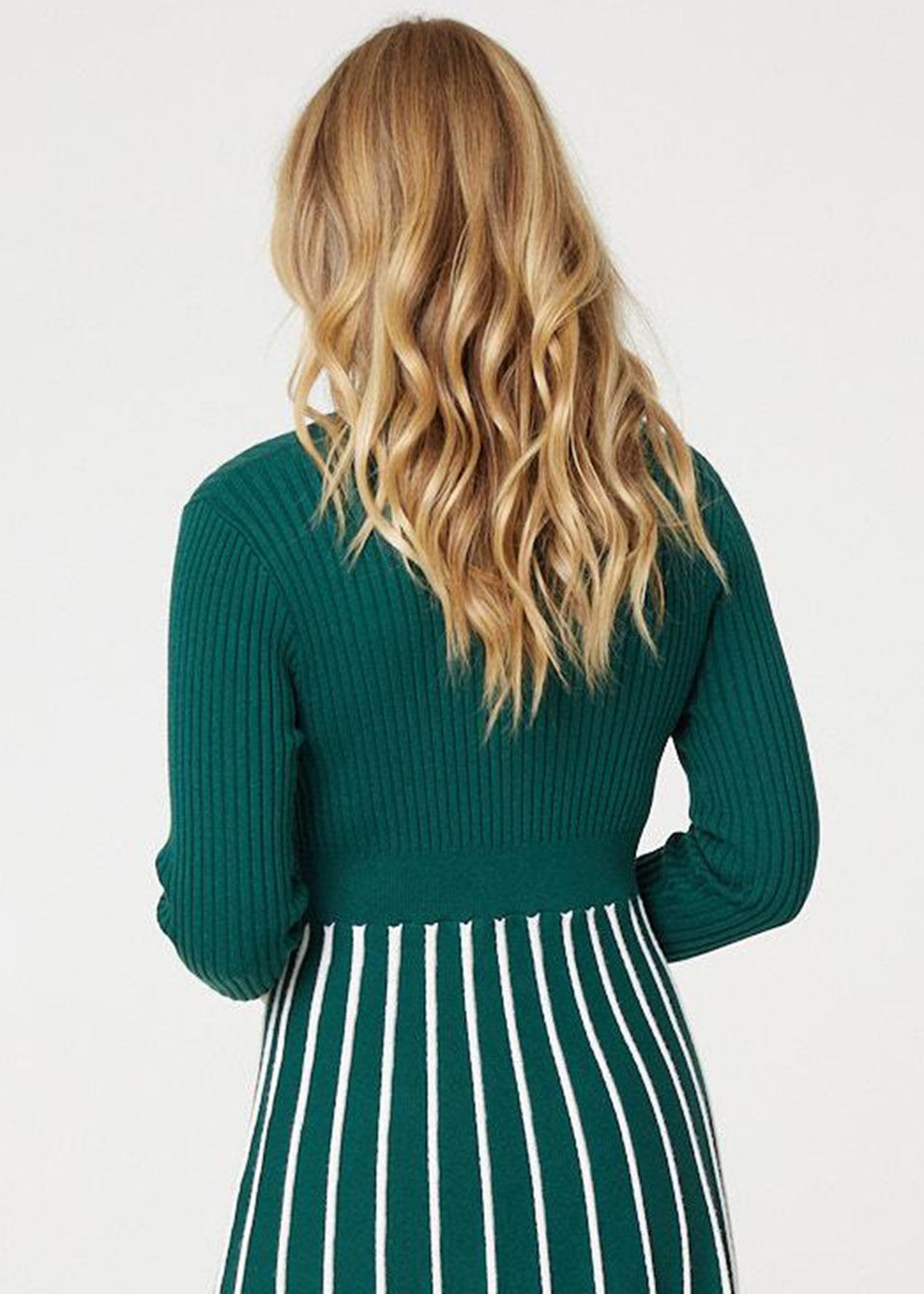 Izabel London Green Striped Knit Top High Neck Midi Dress